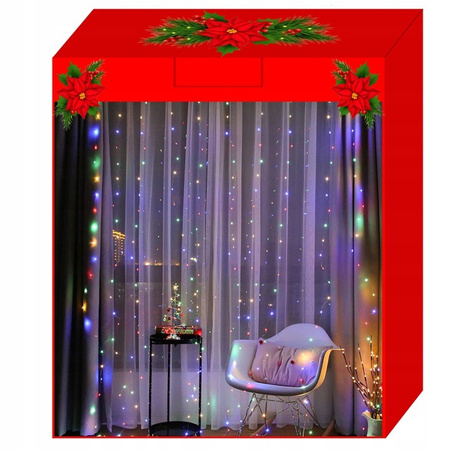 Kurtyna świetlna 300 LED 3x3 metry na USB z pilotem lampki choinkowe 8 trybów - multikolor