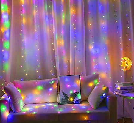 Kurtyna świetlna 300 LED 3x3 metry na USB z pilotem lampki choinkowe 8 trybów - multikolor