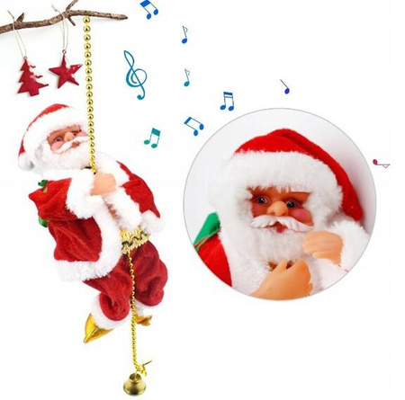 MIKOŁAJ 20CM  WSPIN AJĄCY SIĘ PO LINIE 100CM Z MELODYJKA NA ŚWIĘTA HIT