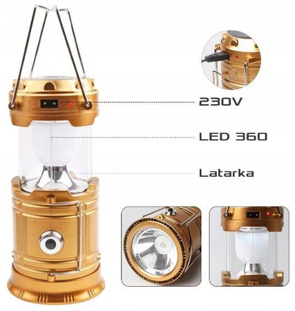 LATARKA KEMPINGOWA LAMPKA SOLARNA 230V POWERBANK