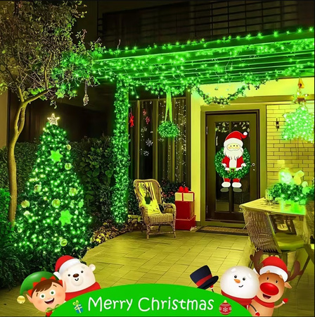 LAMPKI CHOINKOWE 1000 LED ZIELONE Z BIAŁYM FLASHEM 60 M