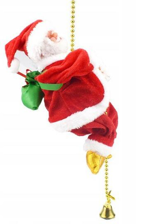 MIKOŁAJ 20CM  WSPIN AJĄCY SIĘ PO LINIE 100CM Z MELODYJKA NA ŚWIĘTA HIT