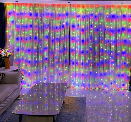 Kurtyna świetlna 300 LED 3x3 metry na USB z pilotem lampki choinkowe 8 trybów - multikolor