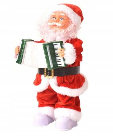 Mikołaj stojący grający melodyjkę na święta z akordeonem