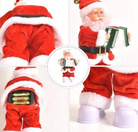 Mikołaj stojący grający melodyjkę na święta z akordeonem