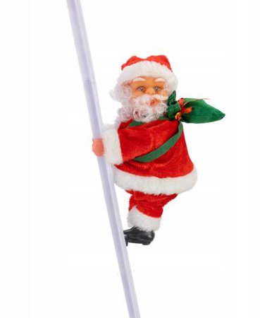 Święty Mikołaj wchodzący po drabinie 66cm Z MELODYJKĄ NA ŚWIĘTA